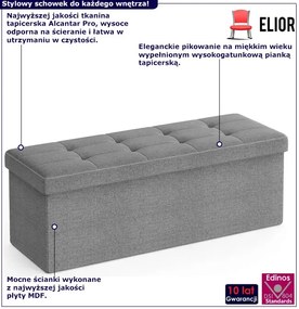 Jasnoszara prostokątna pufa ze schowkiem - Ebro 3X