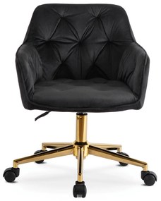 Fotel Młodzieżowy Obrotowy KONOR Czarny Ze Złotymi Nogami Welurowy Nowoczesny Glamour