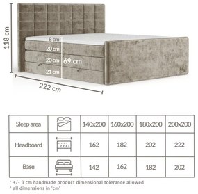 Jasnobrązowe łóżko kontynentalne ze schowkiem 160x200 cm Ava – Maison de Rêve