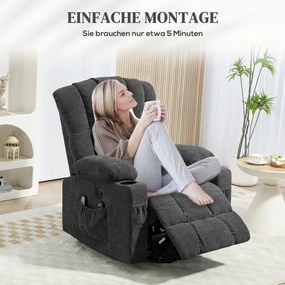 HOMCOM Elektryczny Fotel Powstańczy z Masowaniem i Podgrzewaniem, Złączami USB, Uchwytami na Kubki, Ciemnoszary