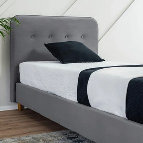 Łóżko Tapicerowane 90x200 cm ze Stelażem Jednoosobowe DENNIS Welurowe Ciemnoszare