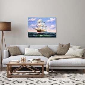 Obraz na szkle statku na falach (70x50 cm)