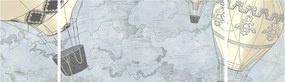 Obraz - Balony nad miastem, zimne odcienie (170x50 cm)