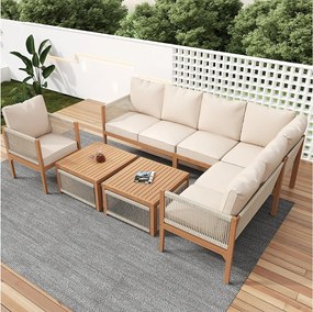 Zestaw mebli ogrodowych 7-8-osobowy - 240 x 184 x 64 cm - sofa + stół + fotel - poliester - beżowy
