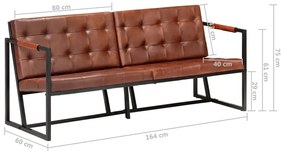 Brązowa sofa 3-osobowa ze skóry koziej – Bienee
