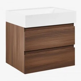 Zestaw Wiszących Mebli Łazienkowych Z Drewna I Forniru Jesionowego Zintegrowany Z Umywalką Ona Ciemna Czerń & Bezlusterkowiec & - Sklum