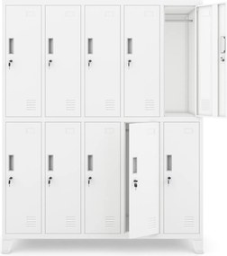 Metalowa szatnia 10-skrytkowa Bartek 136x45x172 cm, biała