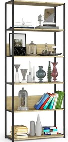 Otwarty regał z 6 półkami czarny + dąb artisan T8-P05
