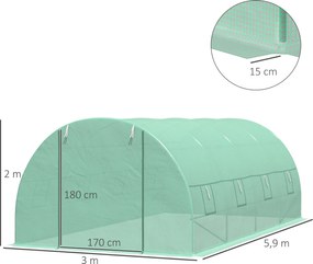 Outsunny Szklarnia Tunel Foliowy 6x3x2m Ochrona Roślin w Ogrodzie Zielona | Aosom PL