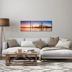 Obraz miasta o zachodzie słońca (z zegarem) (90x30 cm)
