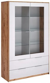 Nowoczesny regał z witryną dąb craft + biały E6-R86