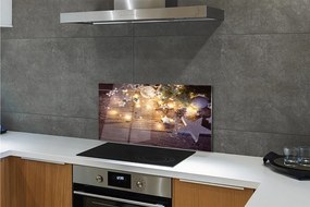 Panel szklany do Kuchni Świąteczny Blask Lampek i Szyszek