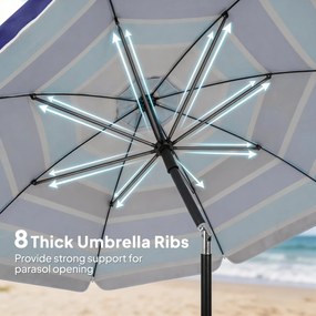 Outsunny Parasol Plażowy Ø198 cm UV30+ z Składanym Stolikiem i Uchwytami na Napoje, Regulowany, Wielokolorowy | Aosom PL
