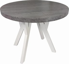 Stół okrągły rozkładany Ø 100/200 beton jasny + białe nogi