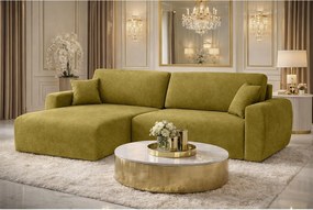 Narożnik z funkcją spania i pojemnikiem Ariel L, tkanina welurowa Salvador, Oliwkowy, Lewy