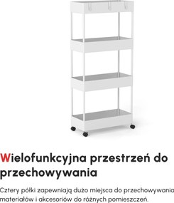 HOMCOM Wózek Kuchenny Niszowy z 4 Półkami 4 Hakami 4 Kółkami Biały 40x19x90cm | Aosom PL