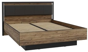 Łóżko podwójne z pojemnikiem na pościel OREN 160x200 cm brązowe/czarne