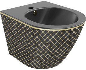 Mexen Lena bidet wiszący, czarny mat/złoty wzór kratka - 35224879