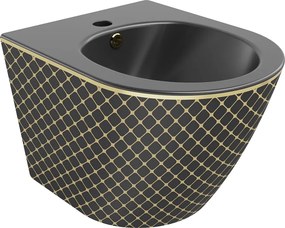 Mexen Lena bidet wiszący, czarny mat/złoty wzór kratka - 35224879