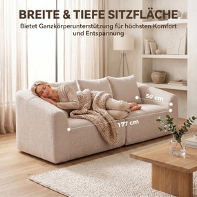HOMCOM Sofa 3-osobowa, Chenille Cloud bez ramy, grube wkłady kieszeniowe, ekstra szerokie siedzisko, 3 poduszki, beżowy | Aosom PL