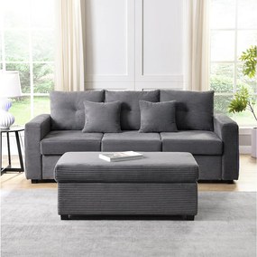 Sofa 3-osobowa, Narożnik z oświetleniem LED i podnóżkiem - ciemnoszary sztruks