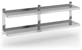 Podwójna półka ze stali nierdzewnej wieszana, 1500 x 300 mm
