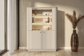 Witryna Vesper do salonu na cokole - kaszmir / złote uchwyty