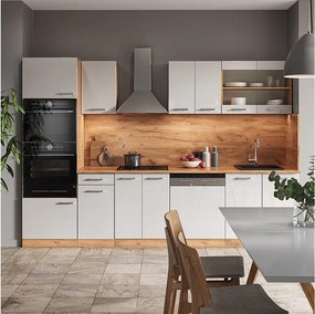 Aneks kuchenny biały wysoki połysk/złoty dąb power 300x46x81.6 r-line