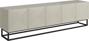 Szafka RTV Asha 200 cm z ryflowanym frontem i metalowym stelażem - kaszmir