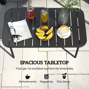 Outsunny Stolik kawowy na zewnątrz, odporny prostokątny metalowy stolik na patio z lamelowym blatem do użytku zewnętrznego | Aosom PL