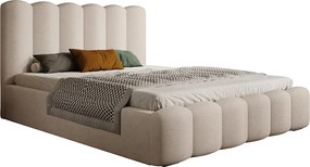 Łóżko tapicerowane MONA V DomoHome, elegancka rama ze schowkiem, wysokiej jakości tkanina, 180x200 cm, BEŻOWE