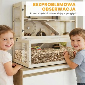 PawHut Klatka dla chomika, 3 poziomy, domek, akcesoria, 100 x 50 x 84 cm, dla kilku małych zwierząt, drewno, tworzywo sztuczne | Aosom PL