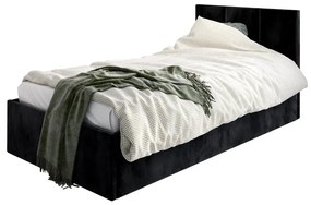 Łóżko młodzieżowe VIVO 80x200 czarne z tapicerowanym panelem i pojemnikiem na pościel MKPOL