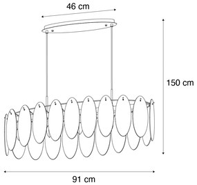 Lampa wisząca w stylu Art Deco złota z bursztynowym szkłem owalna 5-punktowa - Mochan ArtDeco Oswietlenie wewnetrzne