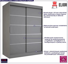 Antracytowa szafa przesuwna 150 cm - Bohosa 4X