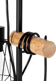 Lampa podłogowa rustykalna czarna z drewnem 2-światłowa z kloszem - Dami Frame