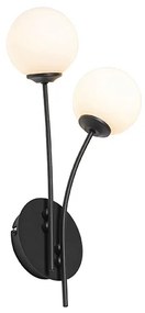 Nowoczesna lampa ścienna czarna z opalowym szkłem 2-światła - Athens Nowoczesny Oswietlenie wewnetrzne