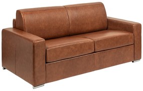 Kanapa rozkładana  4-osobowa ze skóry bawolej w stylu vintage karmelowa - Powierzchnia spania 160 cm - Materac 14 cm CALITO