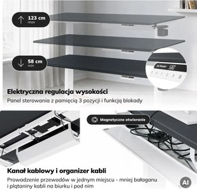 Biurko elektryczne z regulacją wysokości ergonomiczne biało-antracytowe,1600x800 mm: ARIA