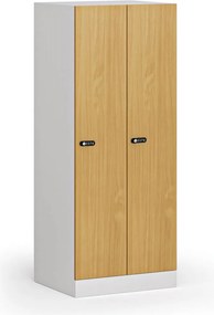 Szafa ubraniowa S1 obniżona 2-drzwiowa, 1500 x 600 x 500 mm, demontaż, zamek mechaniczny z kodem, drzwi laminowane, buk