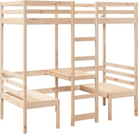 Drewniane łóżko piętrowe z biurkiem i siedziskami 80x200 K0-D78