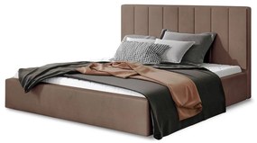 Brązowe tapicerowane łóżko dwuosobowe ze schowkiem ze stelażem 180x200 cm Audrey – ELTAP