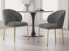 Zestaw 2 Krzeseł z tkaniny chenille - złocone metalowe nogi - krzesło do toaletki - krzesło do jadalni - Szary