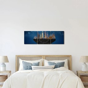 Obraz - Wielkie miasto unoszące się w kosmosie (z zegarem) (90x30 cm)
