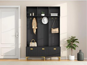 Nowoczesna szafa wejściowa - z wieszakiem na ubrania i schowkami na buty - Czarna