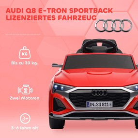 AIYAPLAY Elektryczny samochód dziecięcy, 12 V Audi Q8, 3-5 km/h, zdalne sterowanie, reflektory, muzyka, czerwony