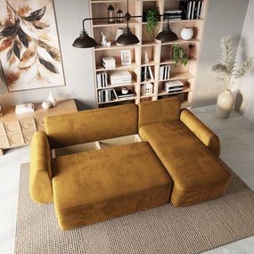 Masseno Narożnik GALVIS z funkcją spania i pojemnikiem na pościel Narozniki L, Rozkładana sofa - Żółty, MONOLITH 48