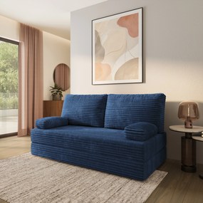 Masseno Sofa piankowa SILAR z funkcją spania, Kanapa z pianki do salonu, Bezmontażowa, Tkanina sztruksowa – Niebieski TILIA 77