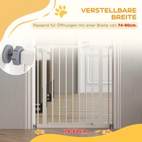 PawHut Bramka Ochronna dla Psów, Bramka Zabezpieczająca dla Zwierząt, Metal, Plastik, 74-80 cm, Biały