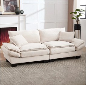Nowoczesna i prosta sofa dwuosobowa - 224 x 81 x 81 cm - z kołdrą - welur - beżowa